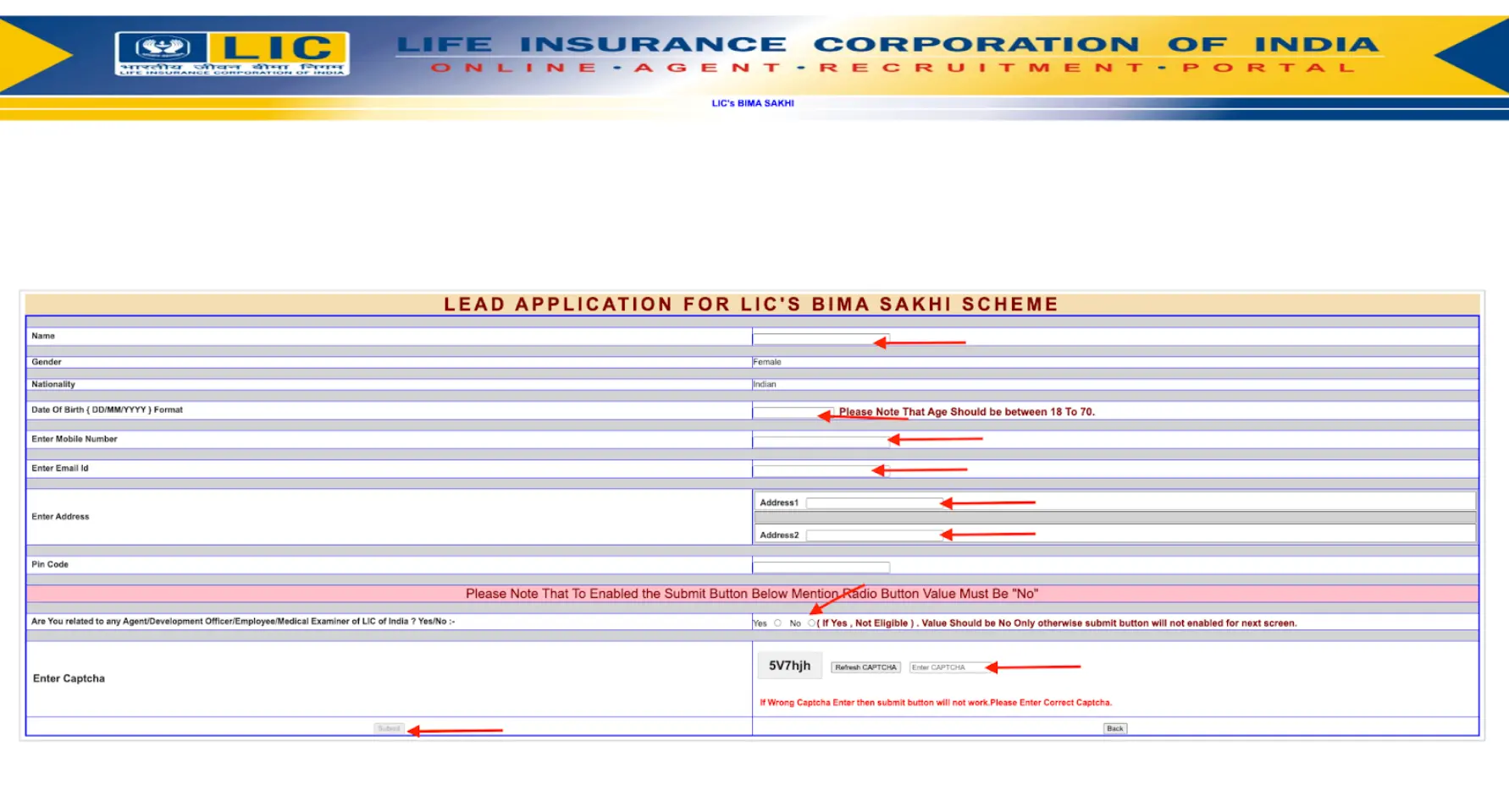 Fill Details to Apply for LIC Bima Sakhi Scheme Fill Details to Apply for LIC Bima Sakhi Scheme