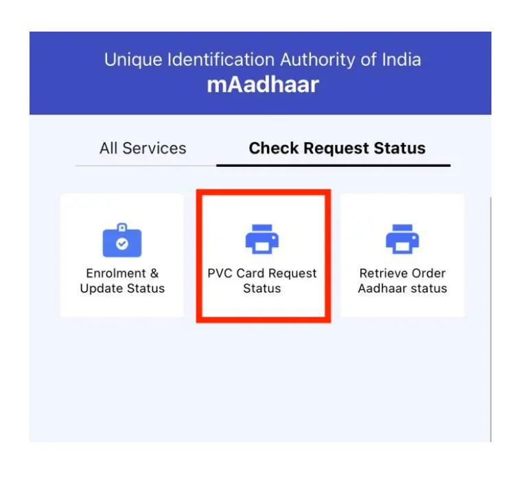 maadhaar PVC Card Request Status