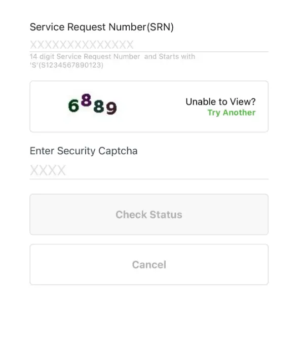 maadhaar Service request number (SRN) Check Status