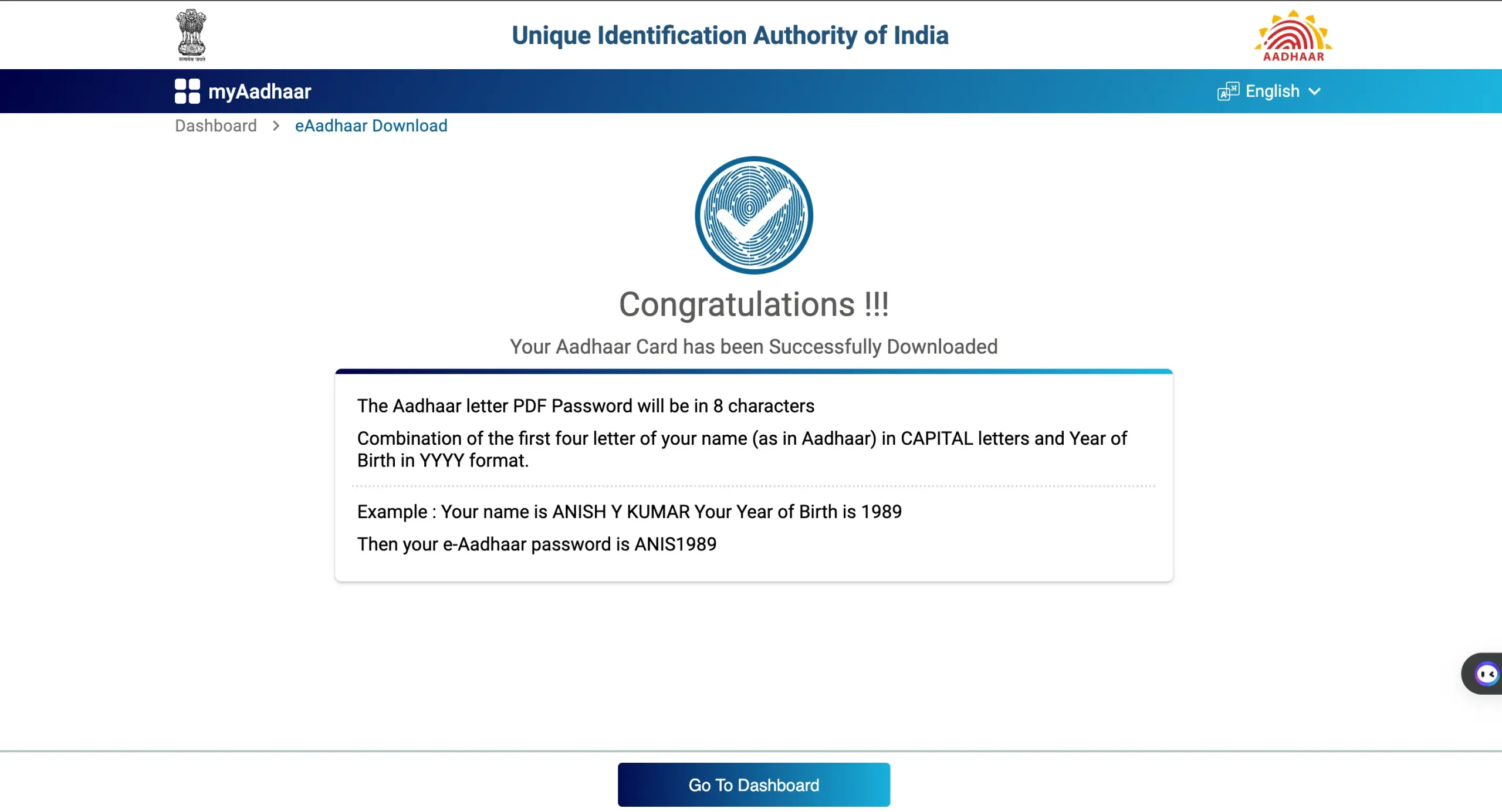 Aadhaar Download Complete
