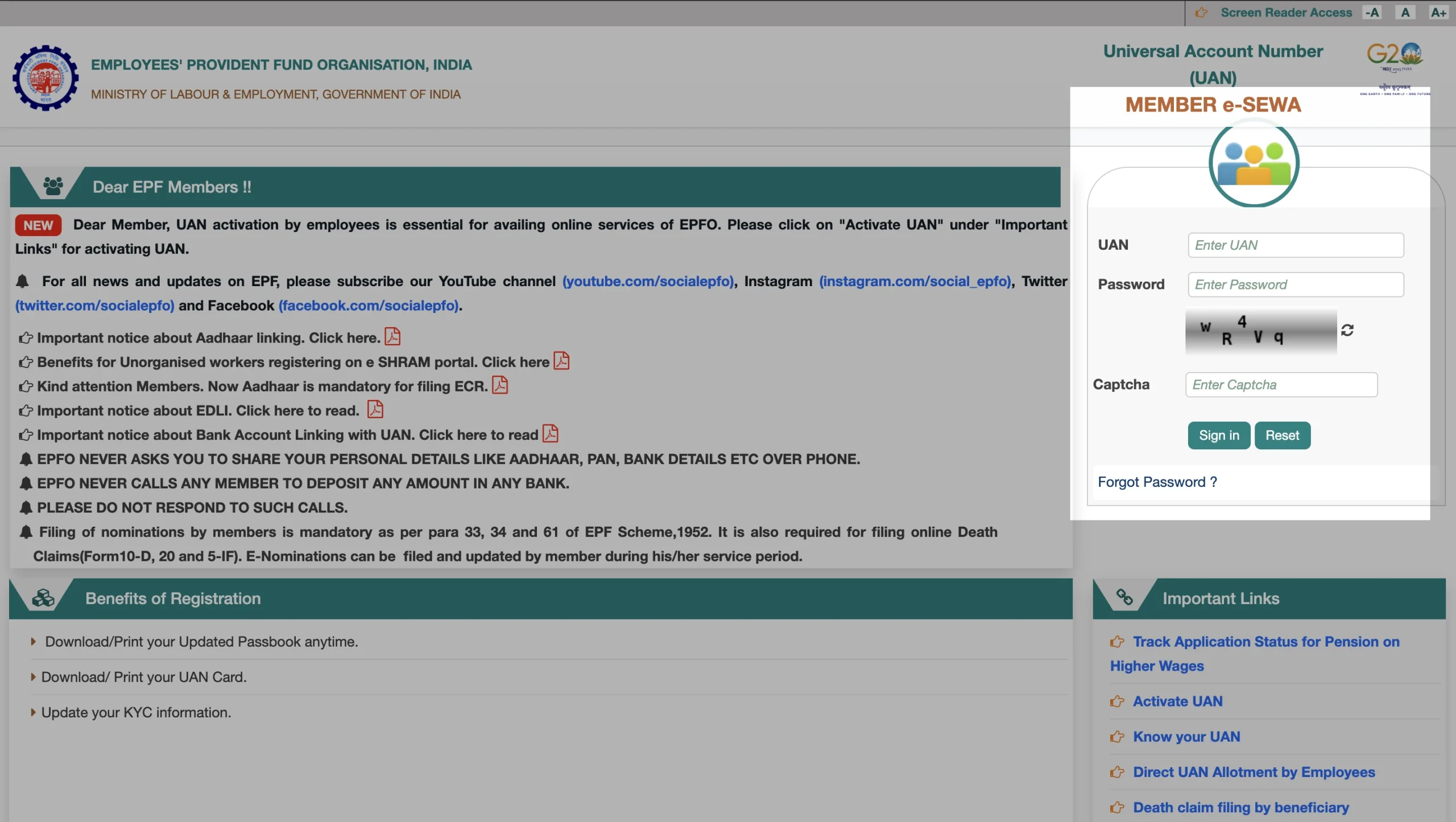 EPFO Member Login