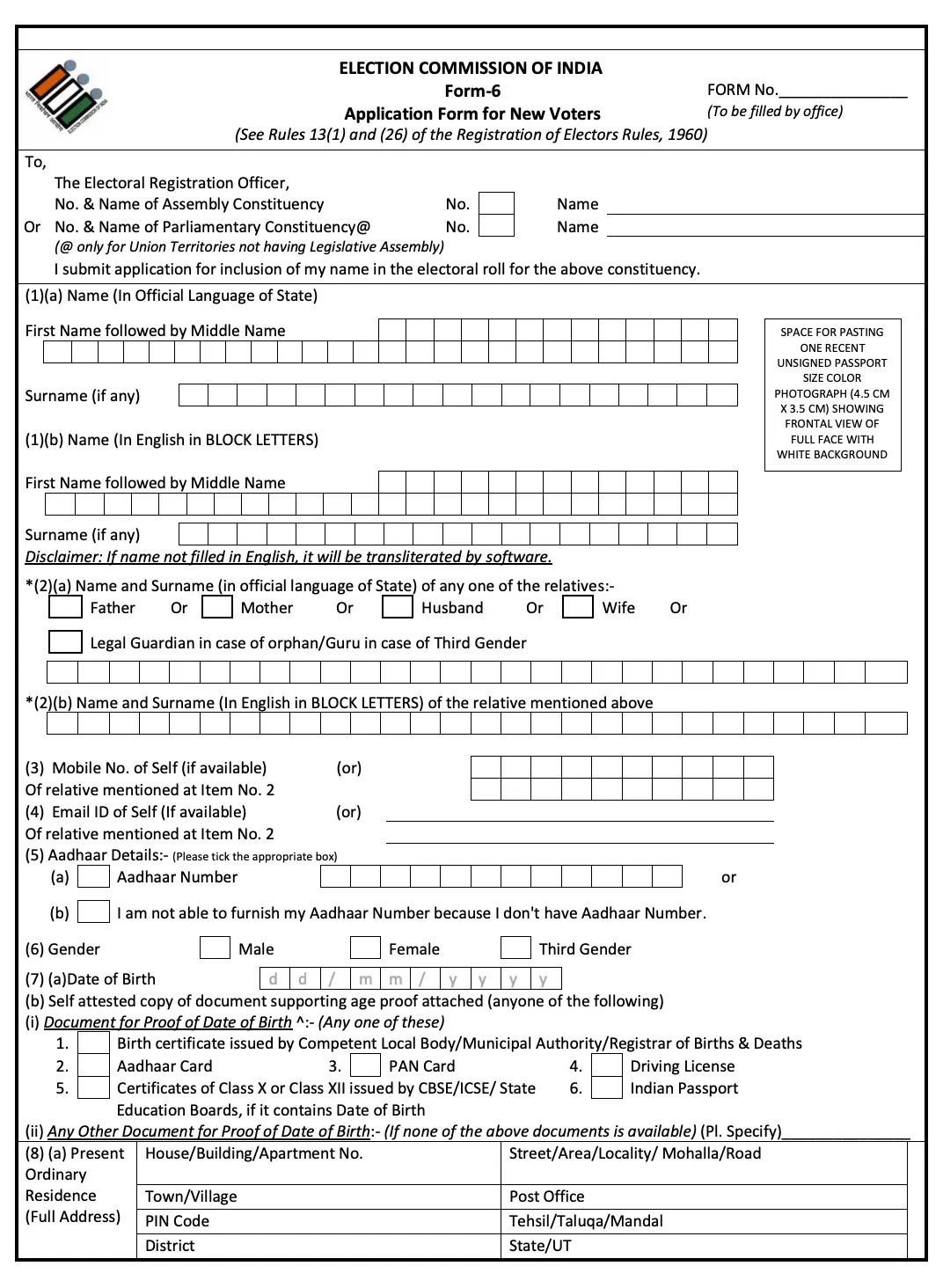 Form 6 Register to Vote