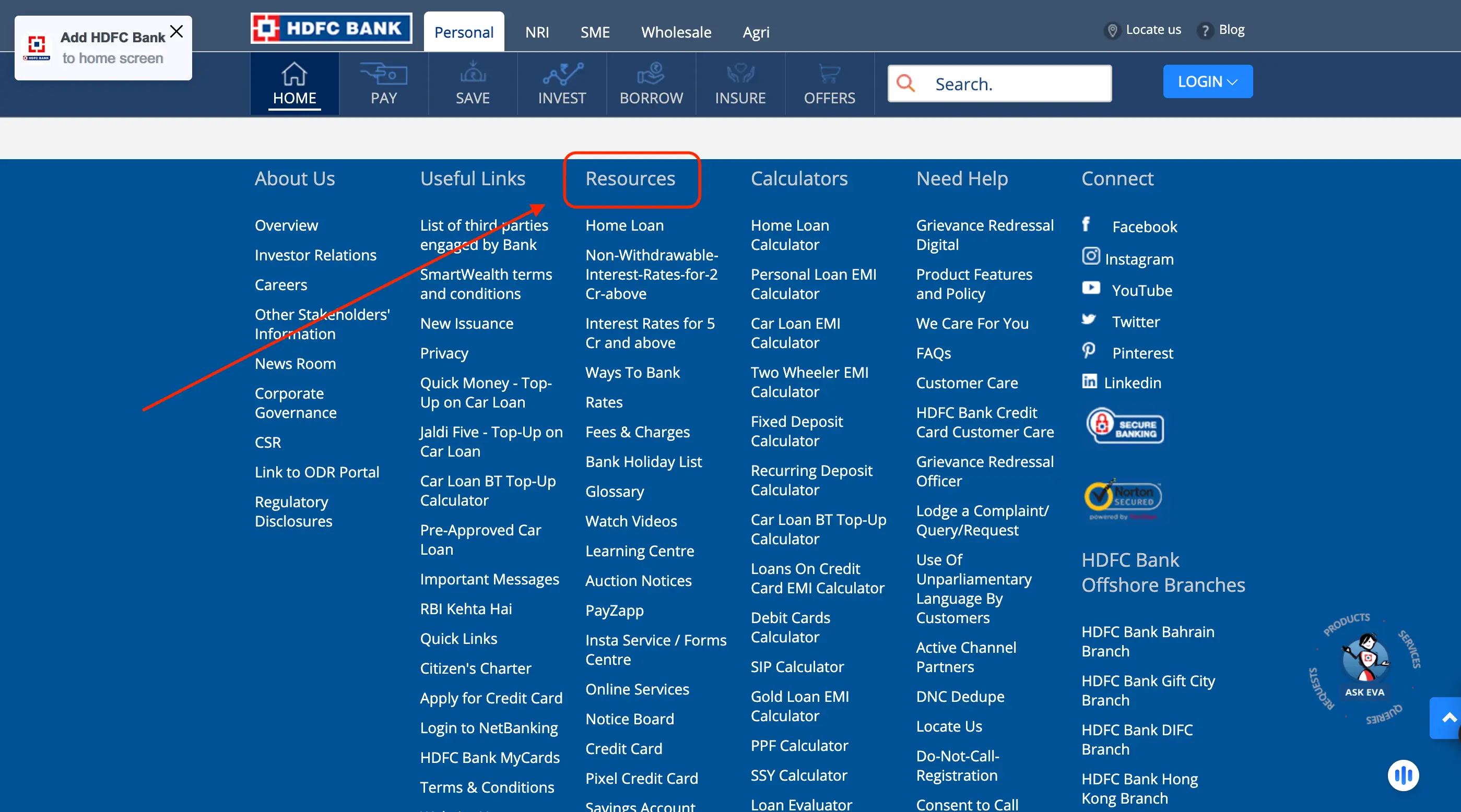 HDFC Bank Official Website Resources Section