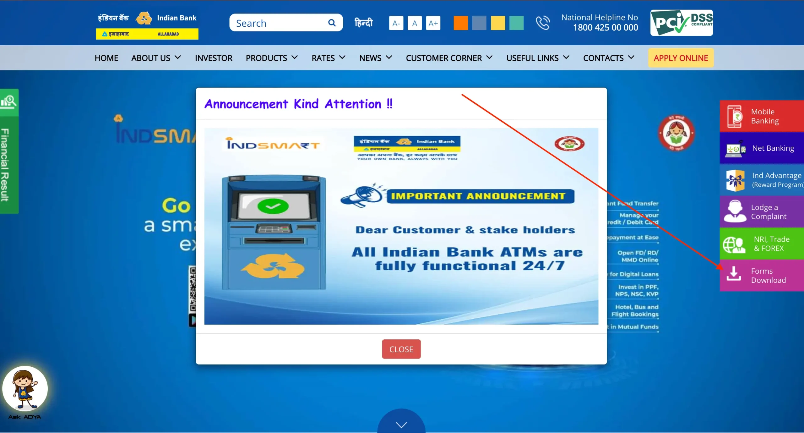 Indian Bank Portal Download Form Section