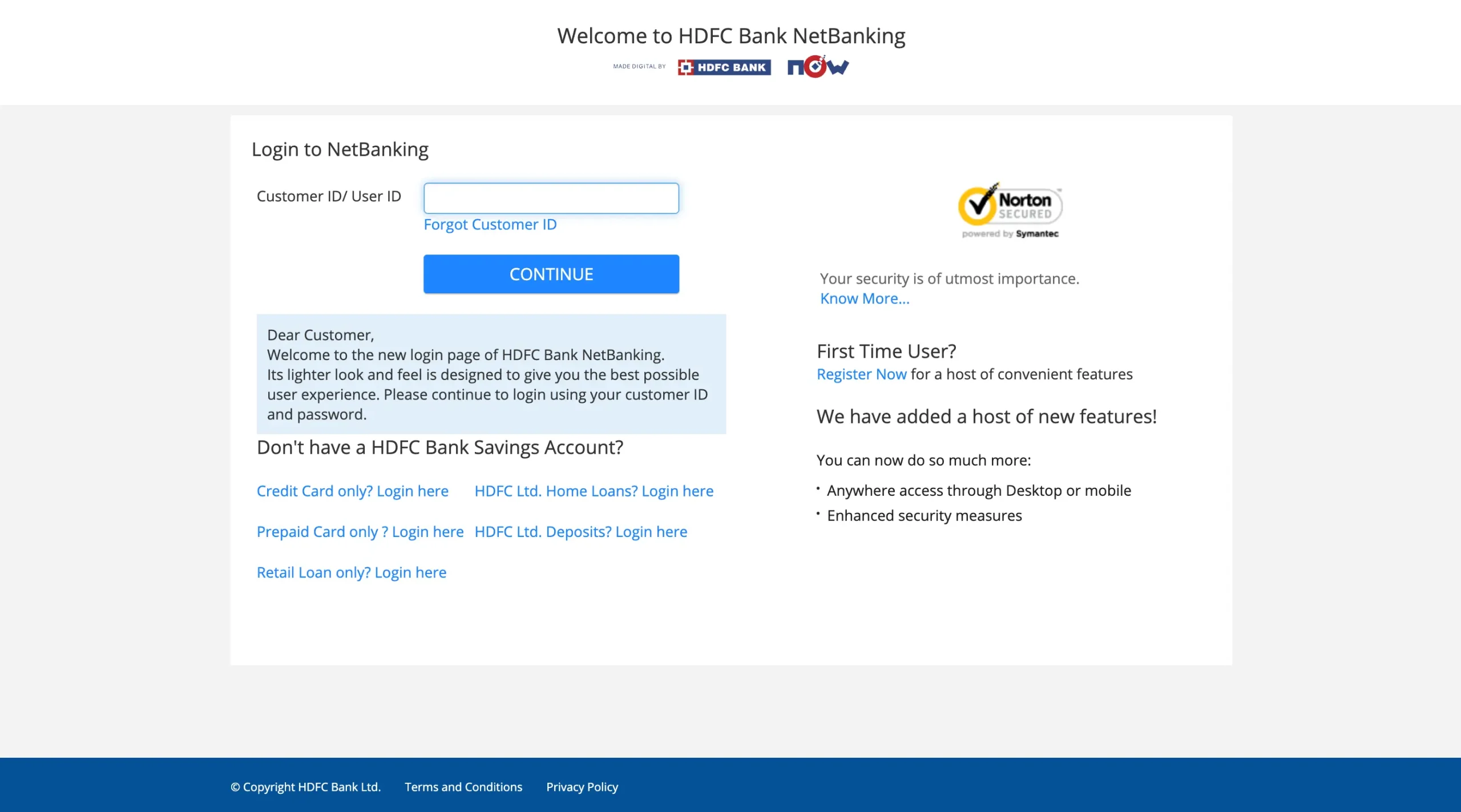 HDFC NetBanking Login Page
