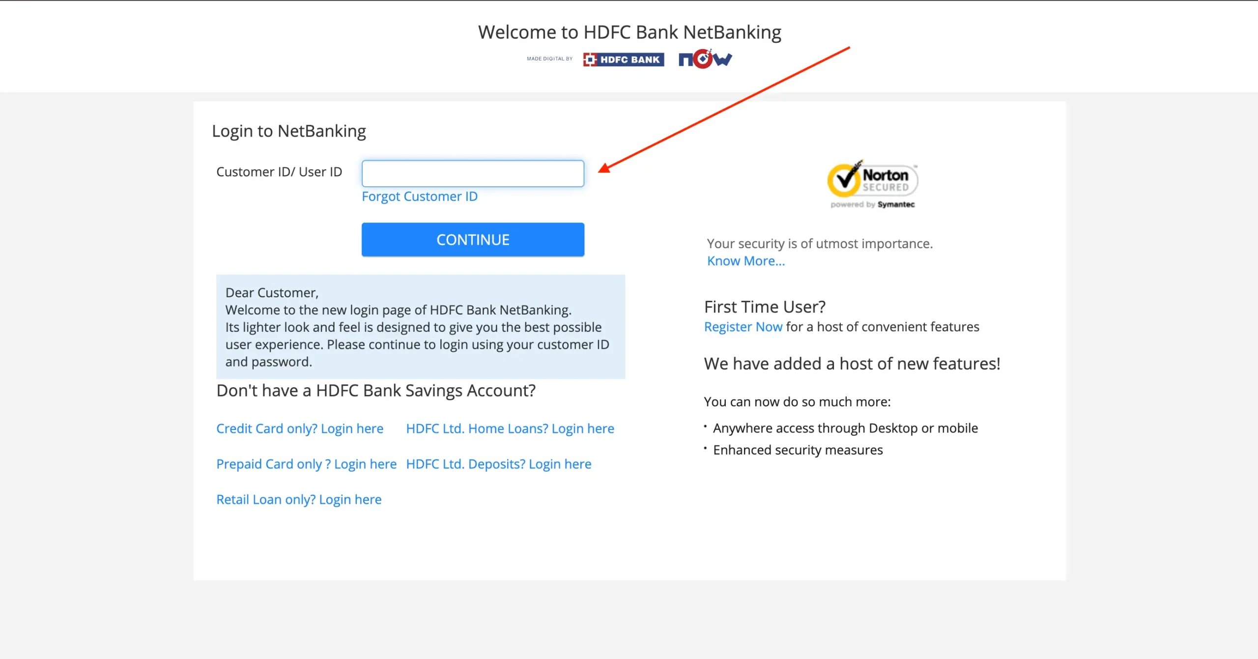 HDFC login password