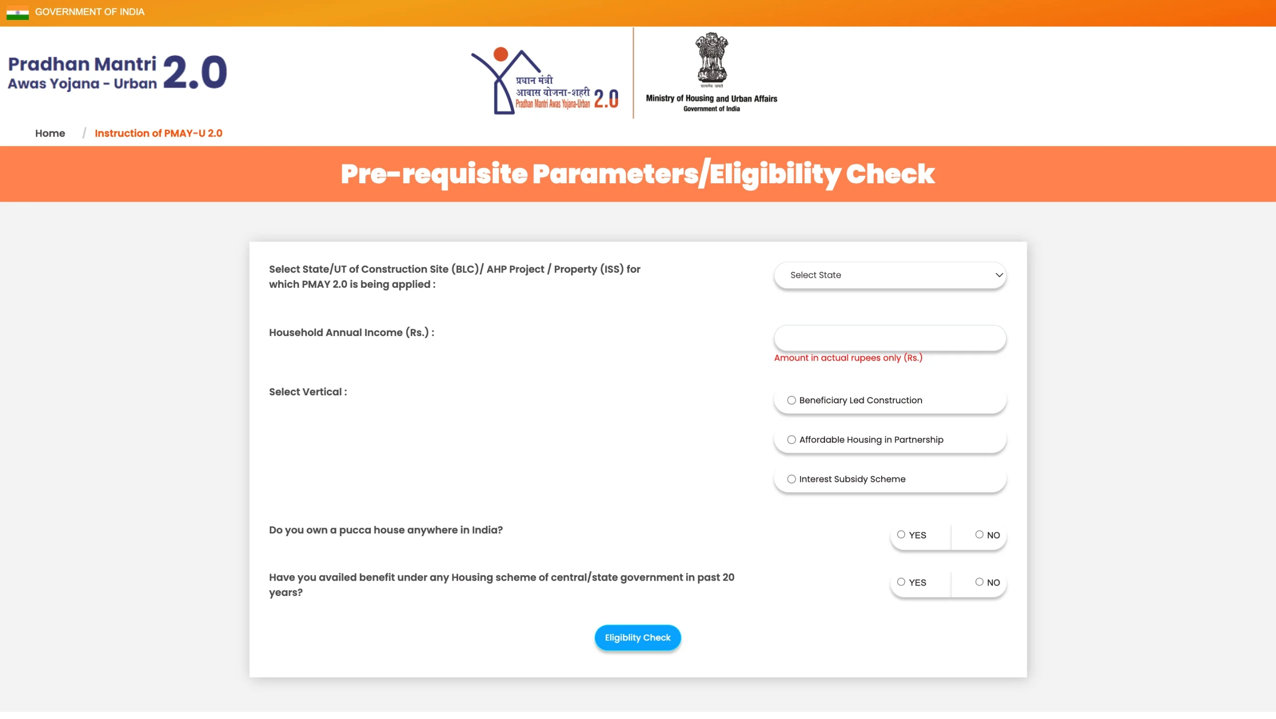 Check Home Loan eligibility for PMAY urban Check Home Loan eligibility for PMAY urban