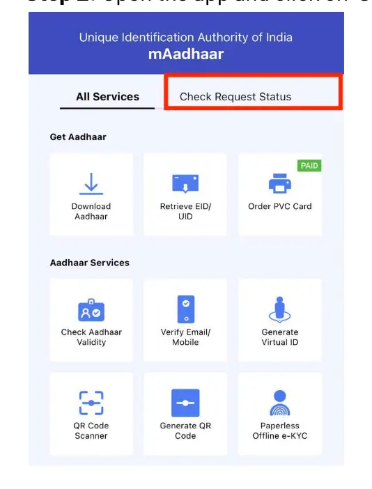maadhar app Check Request Status