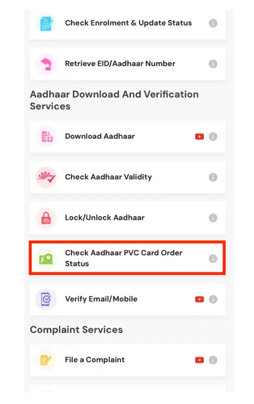 Check Aadhaar PVC Card Order Status on UMANG App