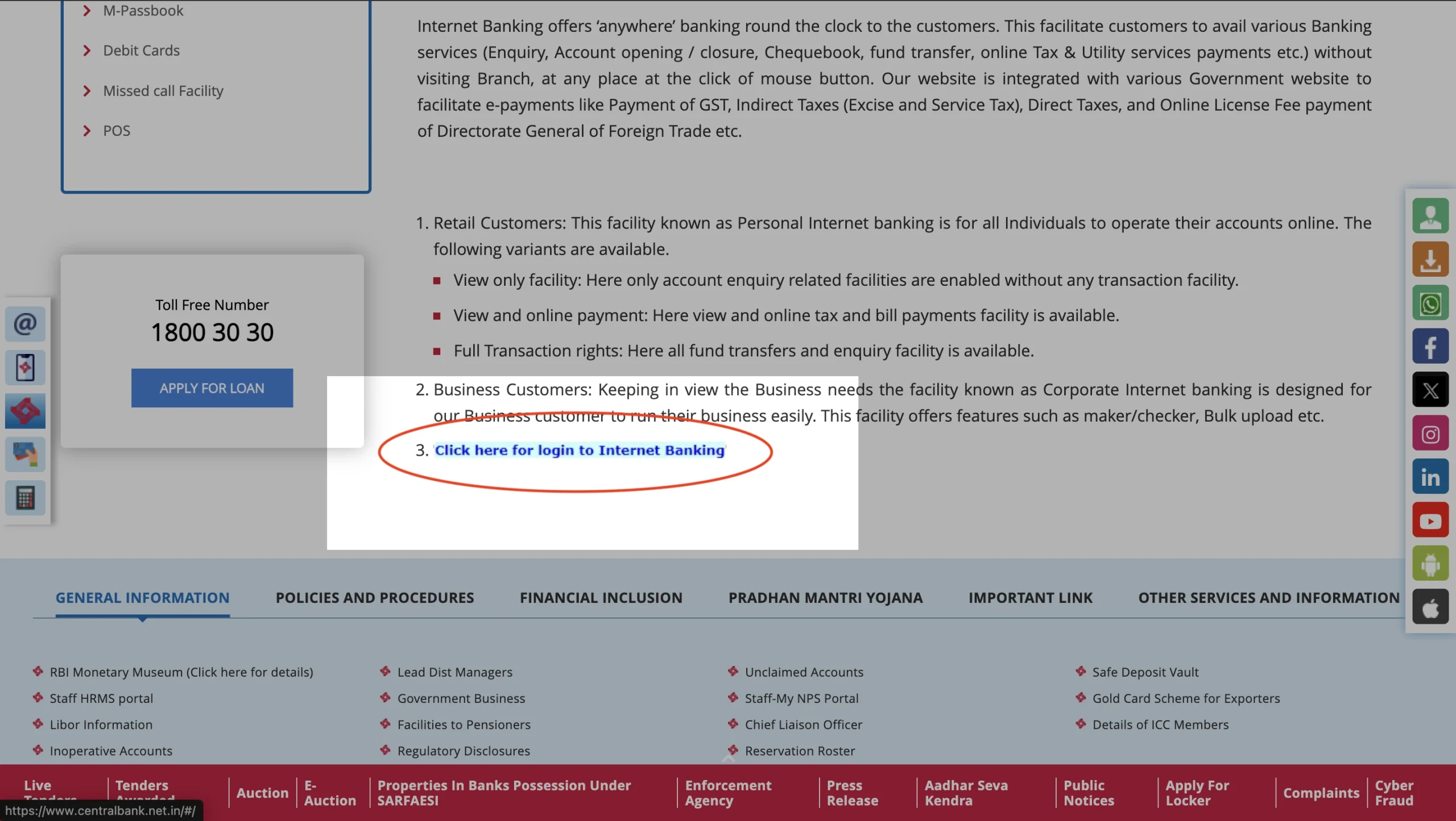 Central Bank Scroll and click