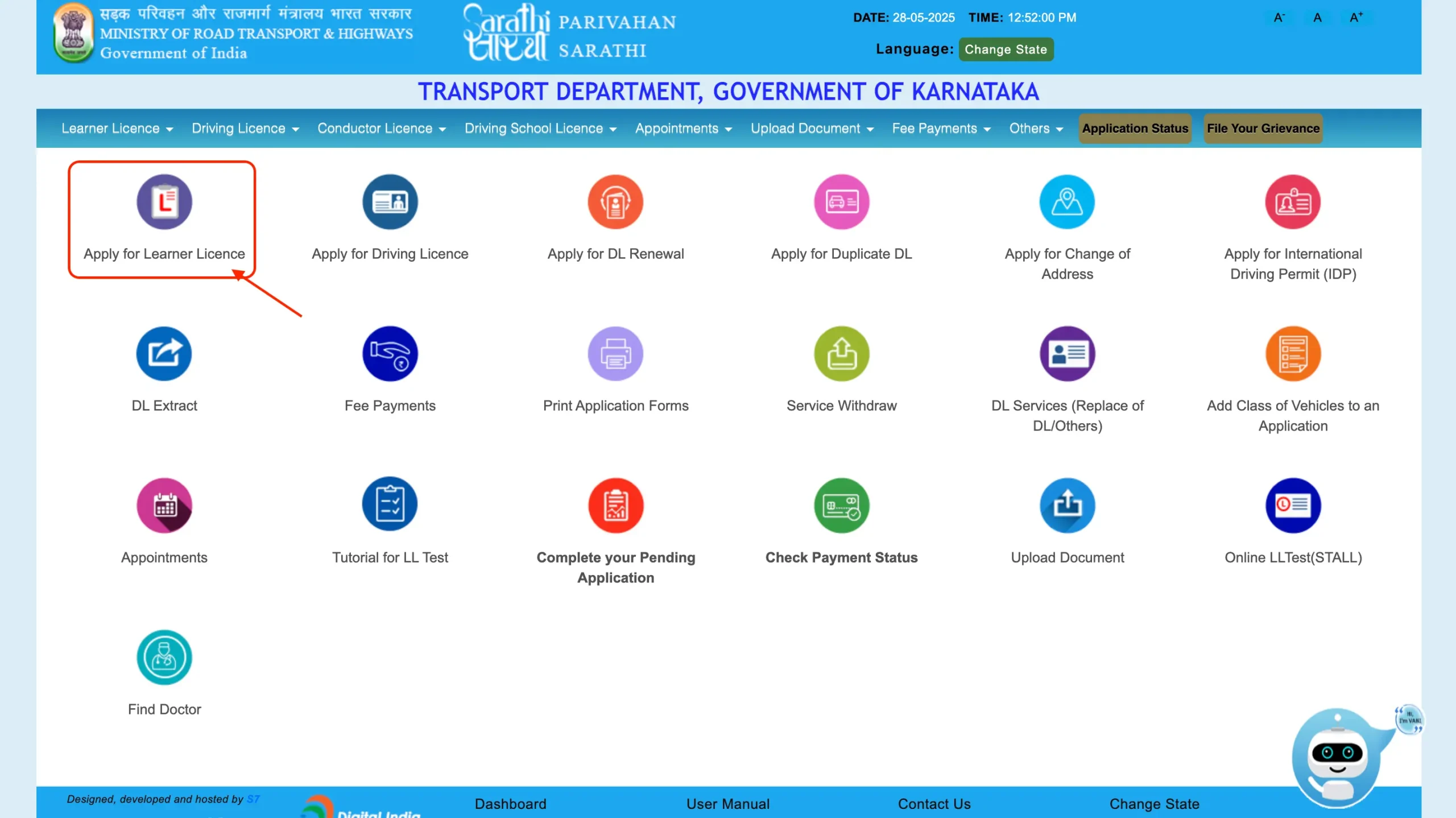 Select Apply for Learner Licence on Parivahan Portal