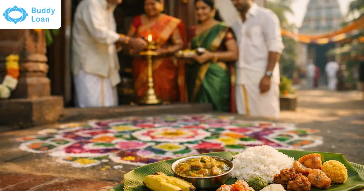 Tamil New Year 2026 Puthandu celebration with kolam and traditional feast Tamil New Year 2026 Puthandu celebration with kolam and traditional feast