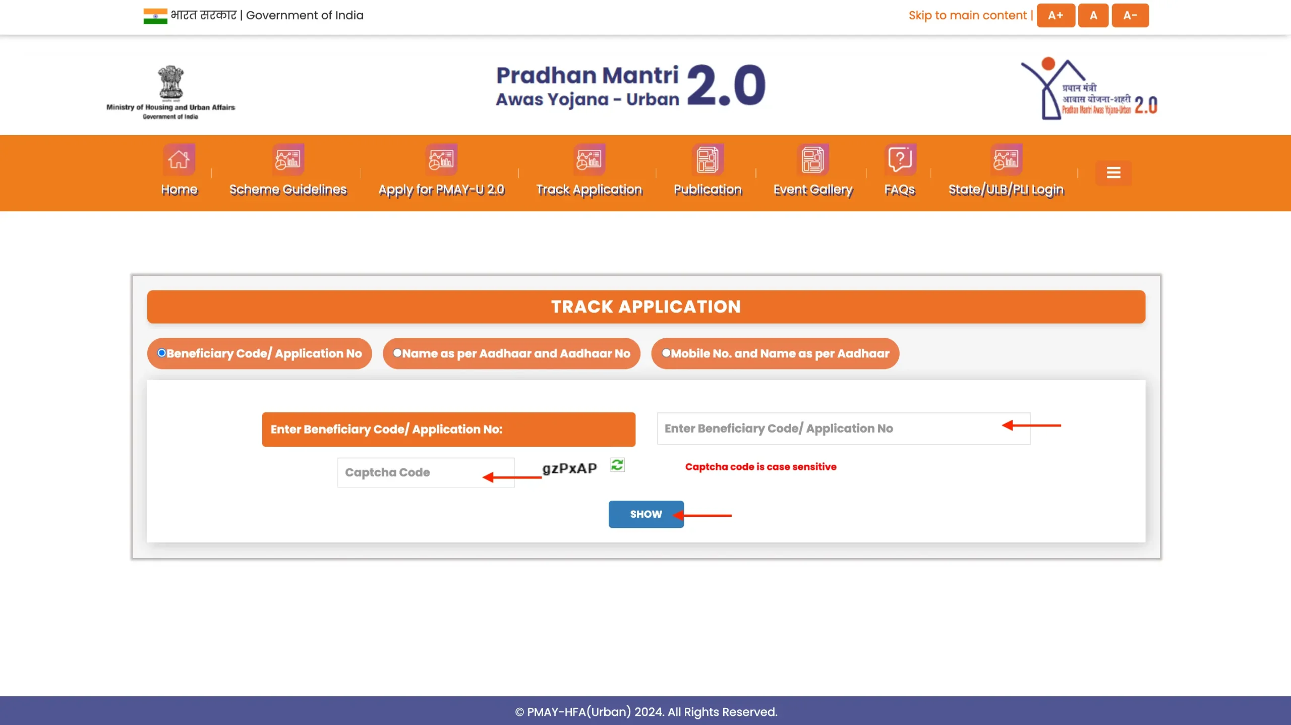 PMAY Urban 2.0 Application Tracker Beneficiary Code