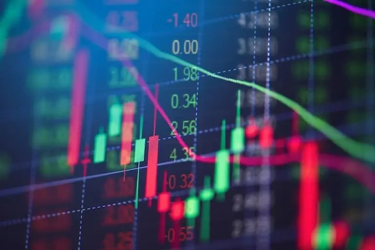 Trading Holiday Colorful lines on stock market chart showing fluctuations in prices for trading holiday