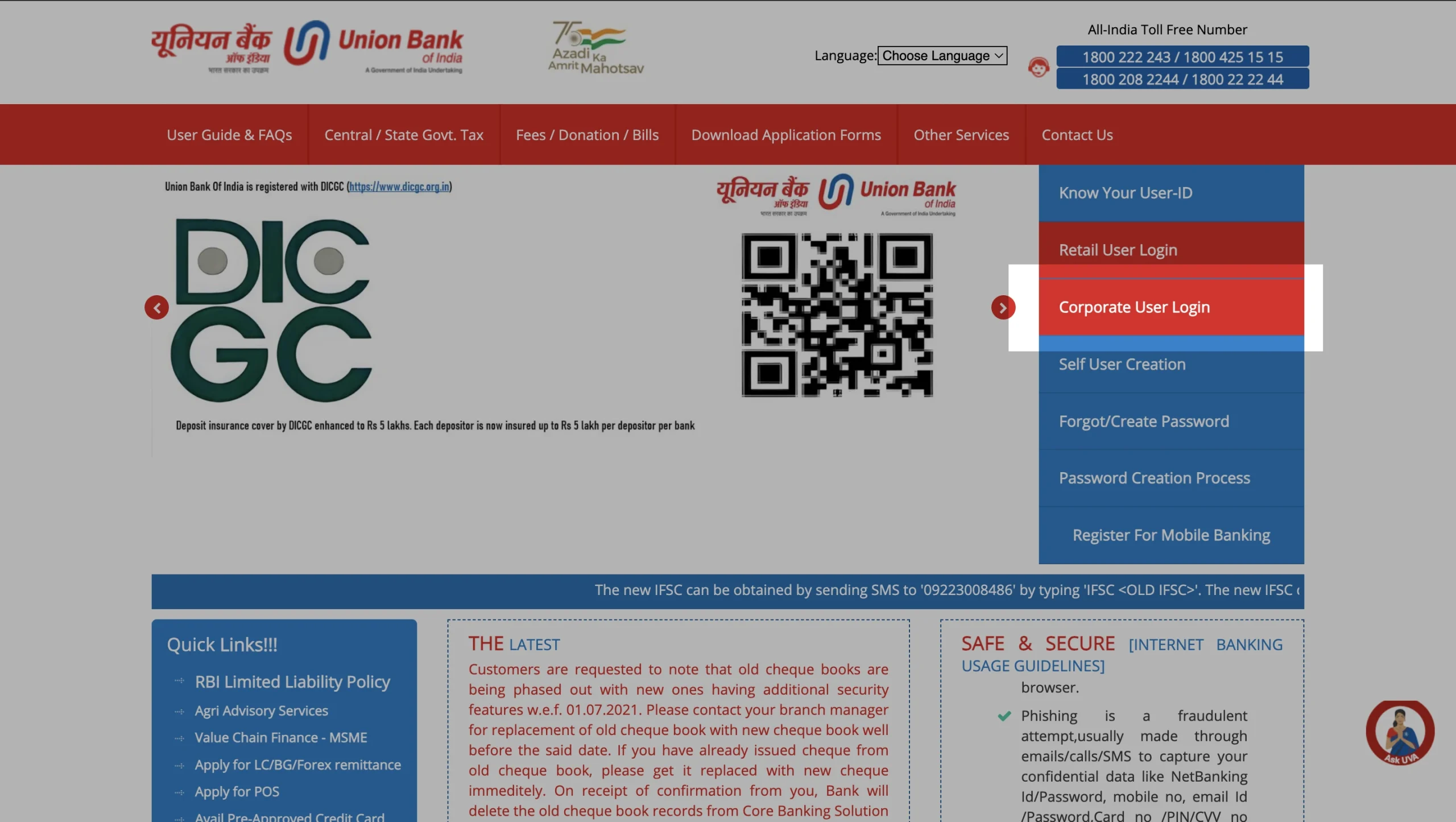 Union Bank Corporate Net Banking Login Button