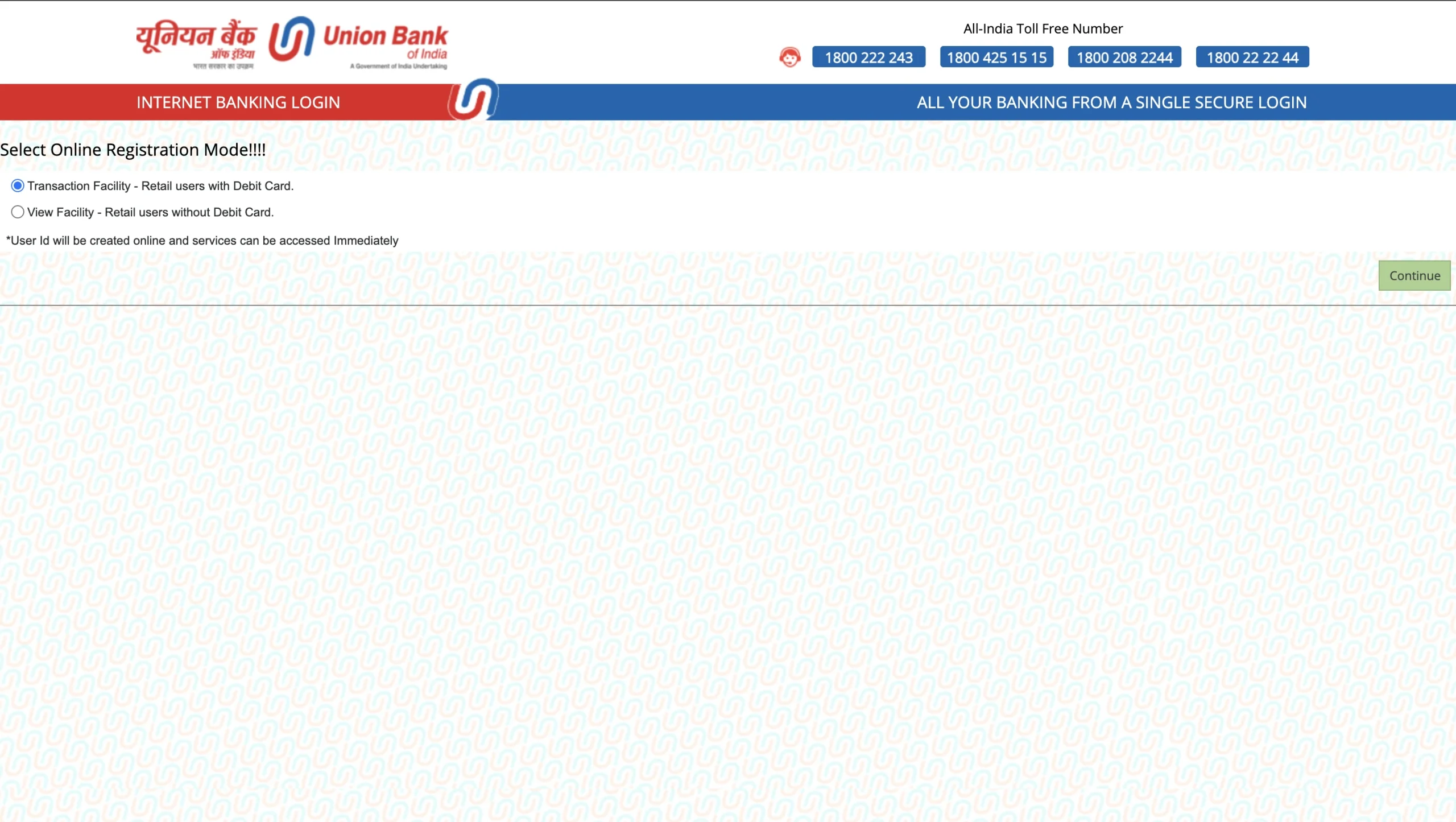 Union Bank NetBanking Registration With Without Debit Card