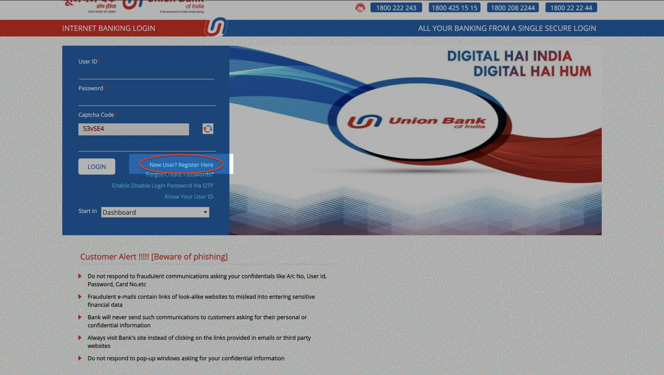 Union Bank of India New User Registration