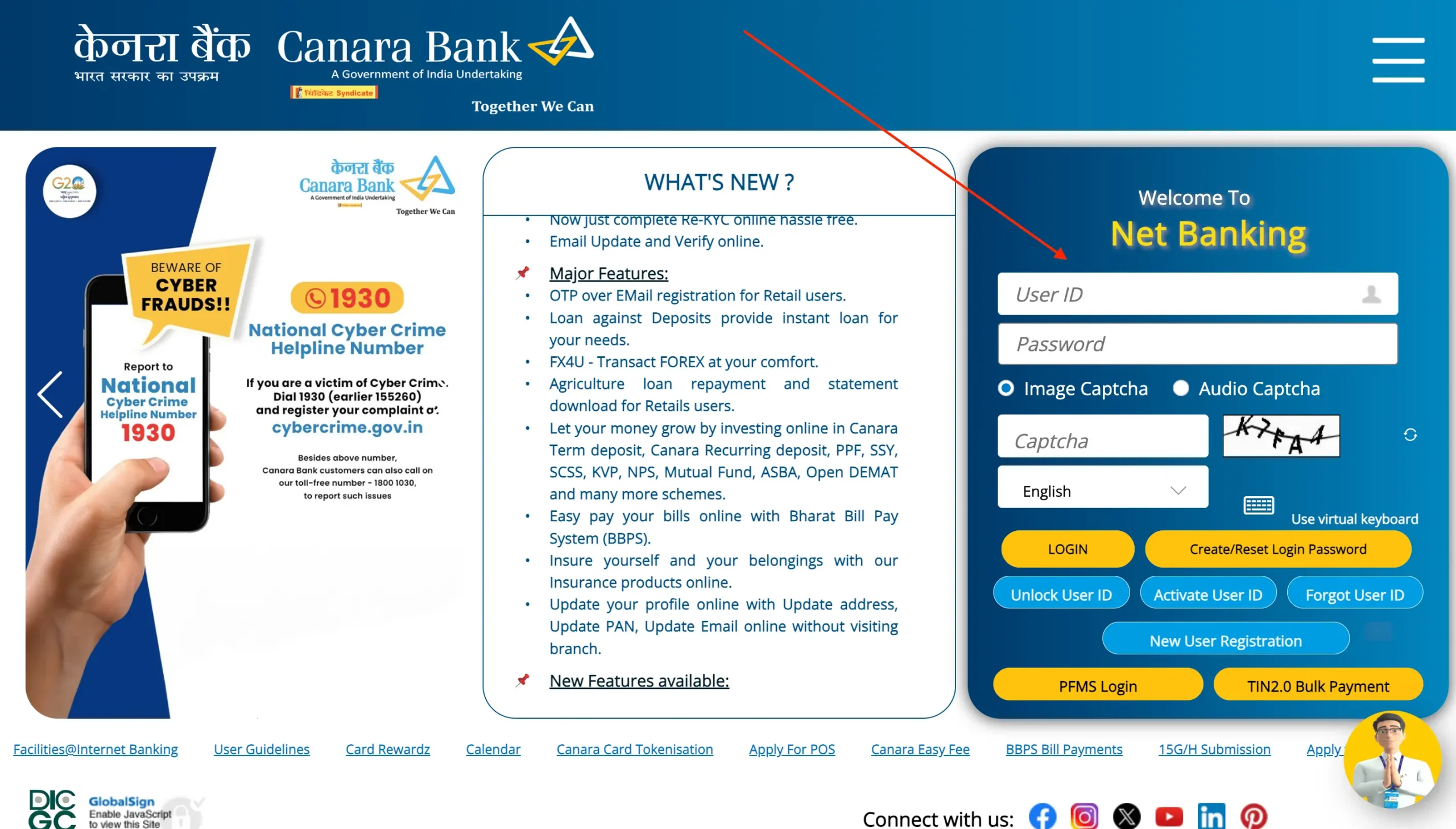 Canara Bank user name